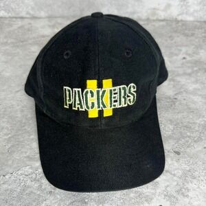 VINTAGE Green Bay Packers Hat Cap Snapback Adult Adjustable Black Logo 7 90s Men